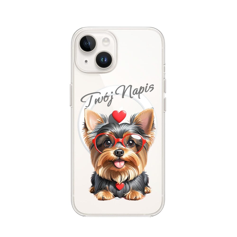 Etui do iPhone 13 Mini z MagSafe przeźroczyste, silikonowe Flexi, Puppy Love, pies rasy York
