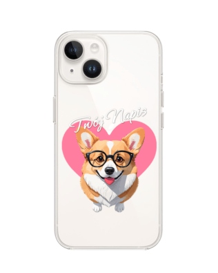 Etui do iPhone 14 przeźroczyste, silikonowe Flexi, Puppy Love, pies rasy Corgi