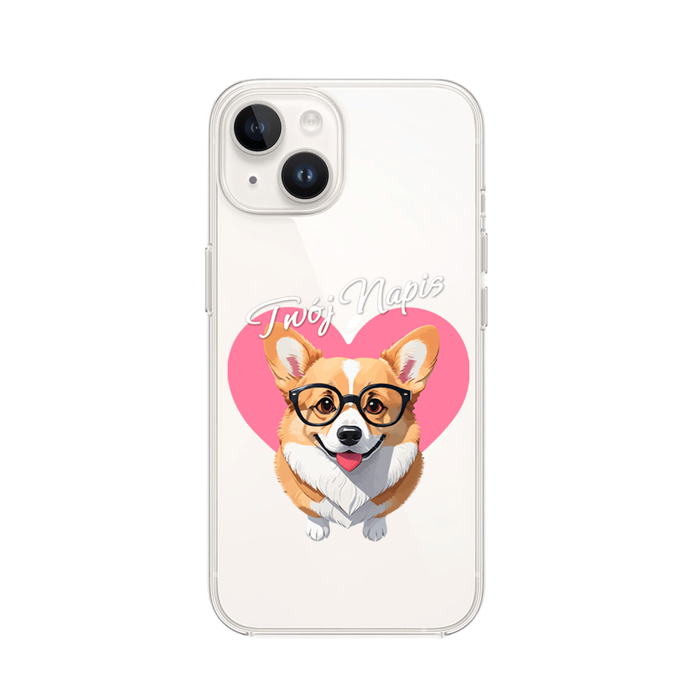 Etui do iPhone 14 przeźroczyste, silikonowe Flexi, Puppy Love, pies rasy Corgi