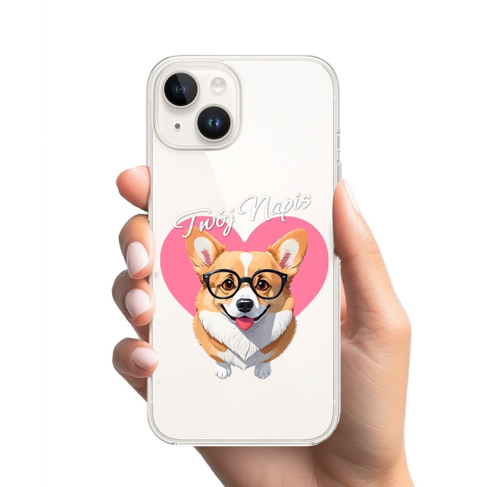 Etui do iPhone 14 przeźroczyste, silikonowe Flexi, Puppy Love, pies rasy Corgi - obrazek 2