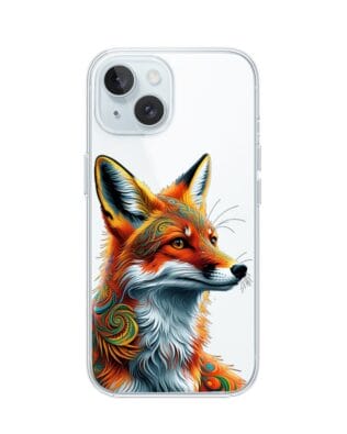 Etui do iPhone 15 przeźroczyste, silikonowe Flexi, Dzika Mandala, Twarz lisa