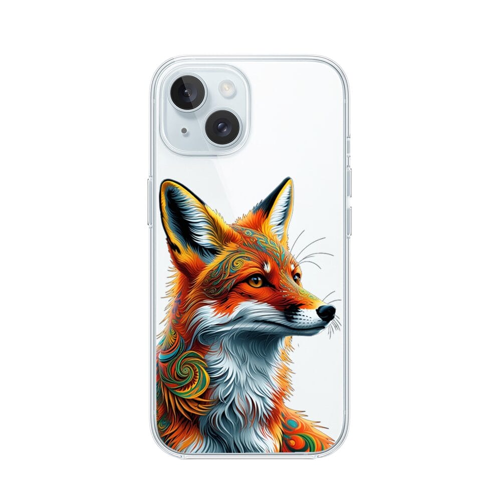 Etui do iPhone 15 przeźroczyste, silikonowe Flexi, Dzika Mandala, Twarz lisa