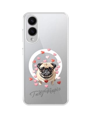 Etui do Samsung Galaxy S25 Edge z MagSafe przeźroczyste, silikonowe Flexi, Puppy Love, pies rasy Mops