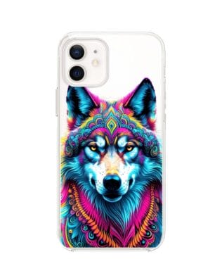 Etui do iPhone 12 Mini z MagSafe przeźroczyste, silikonowe Flexi, Dzika Mandala, Wilk