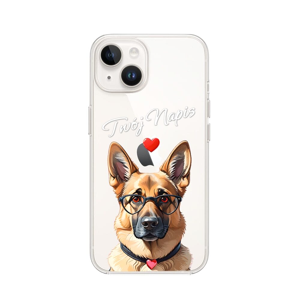 Etui do iPhone 13 Mini przeźroczyste, silikonowe Flexi, Puppy Love, pies rasy Owczarek Niemiecki
