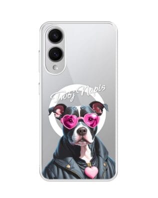Etui do Samsung Galaxy S25 Edge z MagSafe przeźroczyste, silikonowe Flexi, Puppy Love, pies rasy Amstaff