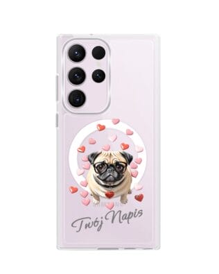 Etui do Samsung Galaxy S23 Ultra z MagSafe przeźroczyste, silikonowe Flexi, Puppy Love, pies rasy Mops