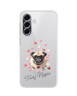 Etui do Samsung Galaxy A56 5G przeźroczyste, silikonowe Flexi, Puppy Love, pies rasy Mops
