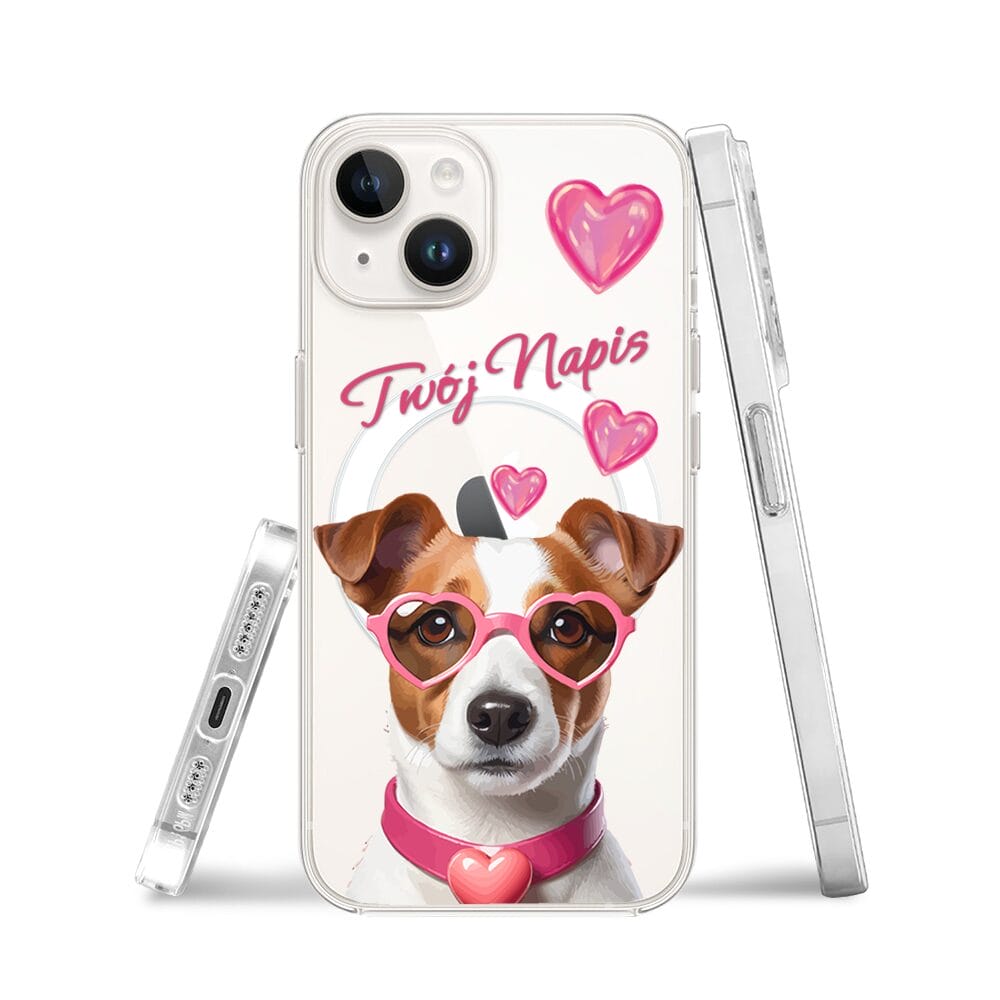 Etui do iPhone 13 Mini z MagSafe przeźroczyste, silikonowe Flexi, Puppy Love, pies rasy Jack Russell Terrier - obrazek 3