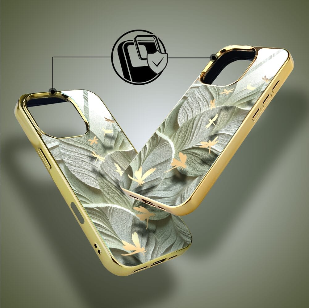 Etui do iPhone 16 Pro Max IBIZU Elite Glass z MagSafe Kwiaty, Taniec ważek, złote - obrazek 3