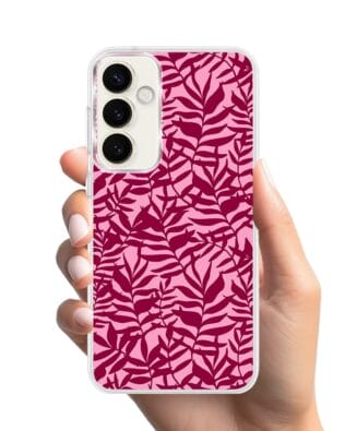 Etui do Samsung Galaxy S23 z MagSafe przeźroczyste, silikonowe Flexi, bordowe liście