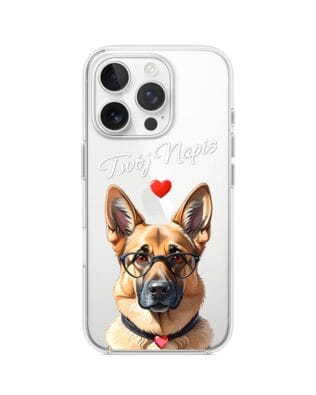 Etui do iPhone 14 Pro Max przeźroczyste, silikonowe Flexi, Puppy Love, pies rasy Owczarek Niemiecki