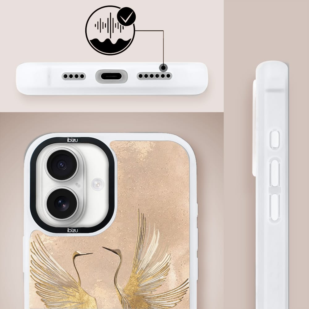 Etui do iPhone 16 IBIZU DropGuard Matt z MagSafe, Boho, Złote żurawie - obrazek 6