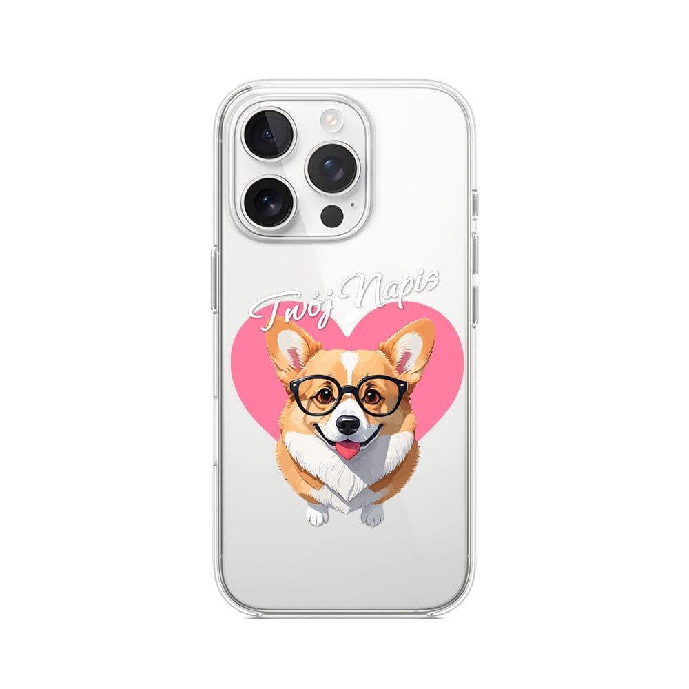 Etui do iPhone 14 Pro przeźroczyste, silikonowe Flexi, Puppy Love, pies rasy Corgi