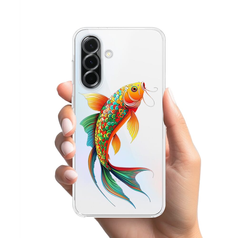 Etui do Samsung Galaxy A36 5G przeźroczyste, silikonowe Flexi, Dzika Mandala, Złota ryba - obrazek 2