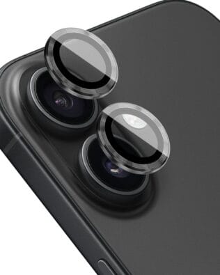 Metalowa osłona obiektywu aparatu ze szkła hartowanego 9H do iPhone 16, 1 zestaw, czarna