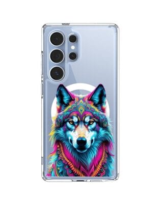 Etui do Samsung Galaxy S25 Ultra z MagSafe przeźroczyste, silikonowe Flexi, Dzika Mandala, Wilk