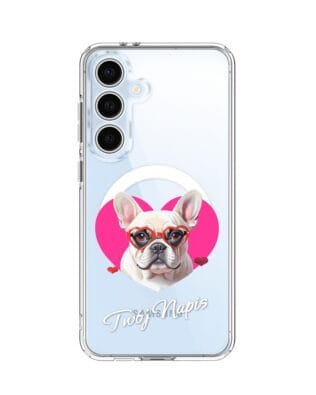 Etui do Samsung Galaxy S24 FE z MagSafe przeźroczyste, silikonowe Flexi, Puppy Love, pies rasy Buldog Francuski