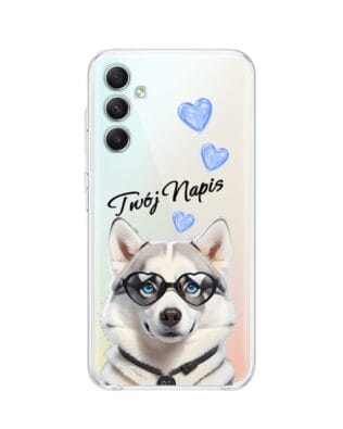 Etui do Samsung Galaxy A34 5G przeźroczyste, silikonowe Flexi, Puppy Love, pies rasy Husky