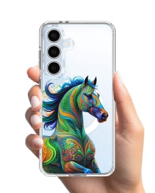 Etui do Samsung Galaxy S24 FE z MagSafe przeźroczyste, silikonowe Flexi, Dzika Mandala, Koń