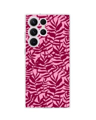 Etui do Samsung Galaxy S23 Ultra przeźroczyste, silikonowe Flexi, bordowe liście