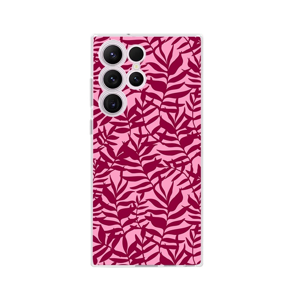 Etui do Samsung Galaxy S23 Ultra przeźroczyste, silikonowe Flexi, bordowe liście