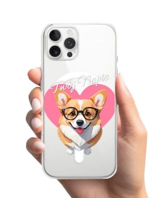Etui do iPhone 12 Pro z MagSafe przeźroczyste, silikonowe Flexi, Puppy Love, pies rasy Corgi