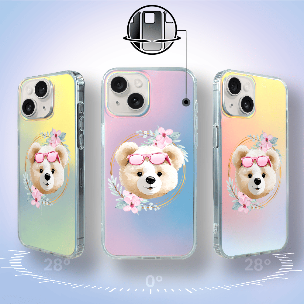 Etui do iPhone 14 IBIZU California Sunset, zmieniające kolor, Flower Queen, miś z kwiatami - obrazek 6