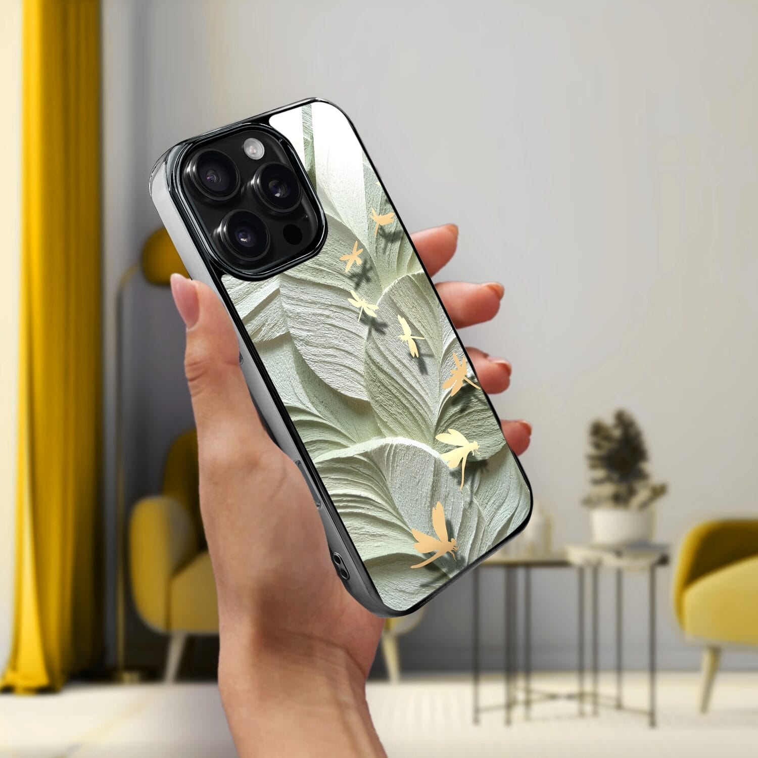 Etui do iPhone 16 Pro IBIZU Elite Glass z MagSafe Kwiaty, Taniec ważek, czarne - obrazek 5