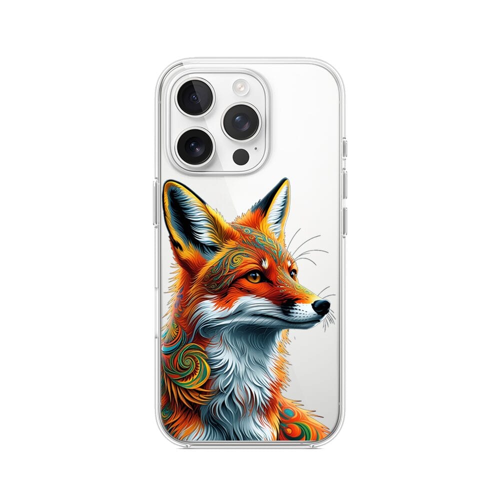 Etui do iPhone 16 Pro Max przeźroczyste, silikonowe Flexi, Dzika Mandala, Twarz lisa