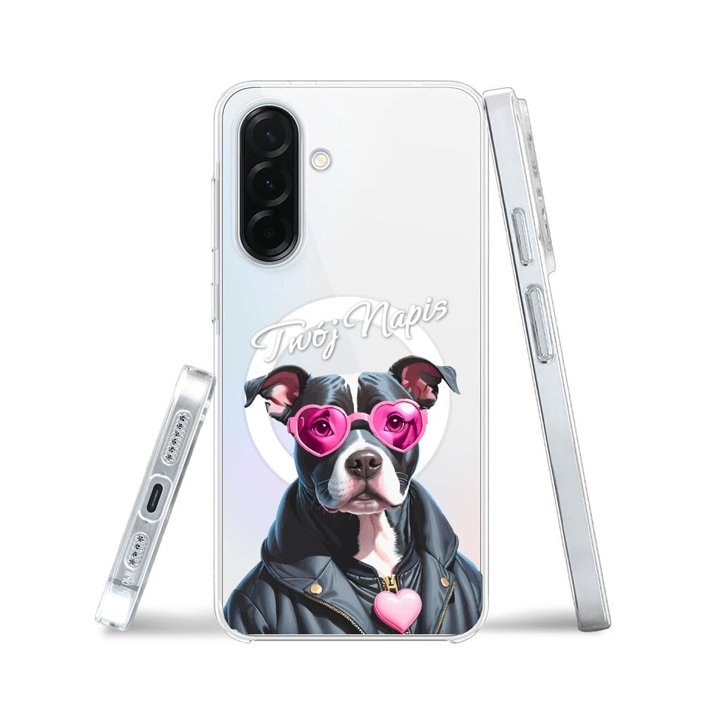 Etui do Samsung Galaxy A36 5G z MagSafe przeźroczyste, silikonowe Flexi, Puppy Love, pies rasy Amstaff - obrazek 3