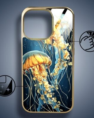 Etui do iPhone 16 Pro Max IBIZU Elite Glass z MagSafe Morze, Meduzy w głębinach, złote