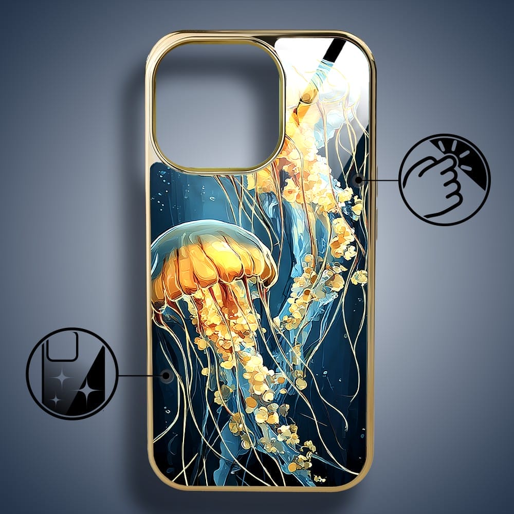 Etui do iPhone 16 Pro Max IBIZU Elite Glass z MagSafe Morze, Meduzy w głębinach, złote - obrazek 2