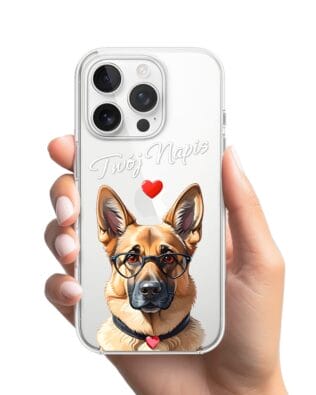 Etui do iPhone 15 Pro przeźroczyste, silikonowe Flexi, Puppy Love, pies rasy Owczarek Niemiecki