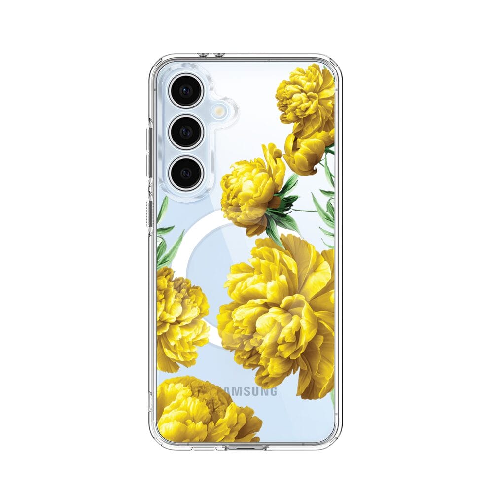 Etui do Samsung Galaxy S24 FE z MagSafe przeźroczyste, silikonowe Flexi, żółte piwonie