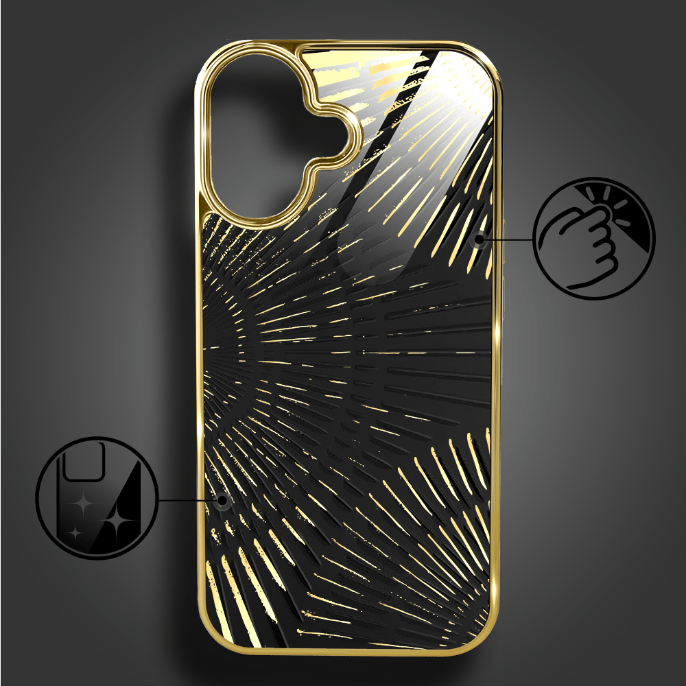 Etui do iPhone 16 IBIZU Elite Glass z MagSafe, Mistyczne wzory, Boski promień czarne, złote - obrazek 2
