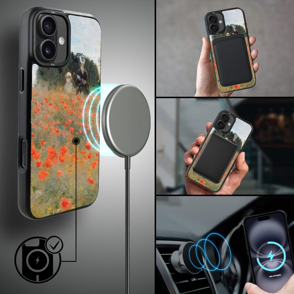 Etui do iPhone 16 IBIZU DropGuard Matt z MagSafe, Claude Monet, pole maków - obrazek 8