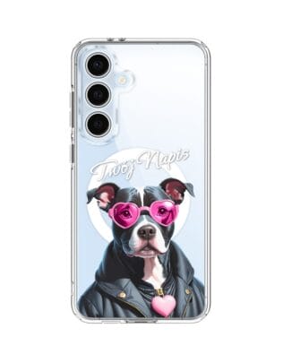 Etui do Samsung Galaxy S24 FE z MagSafe przeźroczyste, silikonowe Flexi, Puppy Love, pies rasy Amstaff