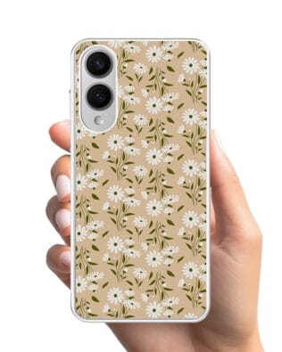 Etui do Samsung Galaxy S25 Edge z MagSafe przeźroczyste, silikonowe Flexi, delikatne kwiatki na cielistym tle