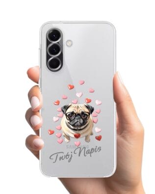 Etui do Samsung Galaxy A56 5G przeźroczyste, silikonowe Flexi, Puppy Love, pies rasy Mops
