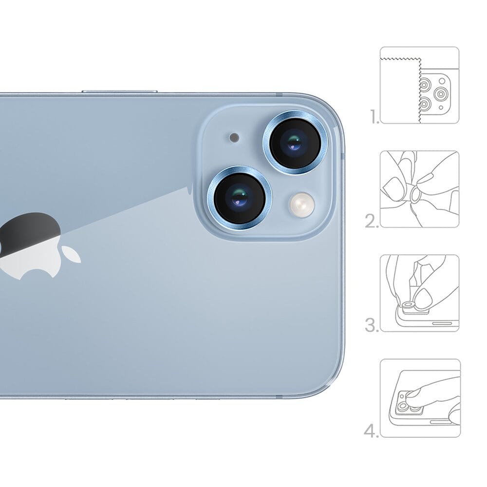 Metalowa osłona obiektywu aparatu ze szkła hartowanego 9H do iPhone 14, 1 zestaw, niebieska - obrazek 4