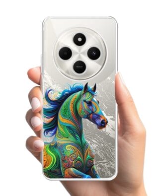 Etui do Xiaomi POCO C75 przeźroczyste, silikonowe Flexi, Dzika Mandala, Koń