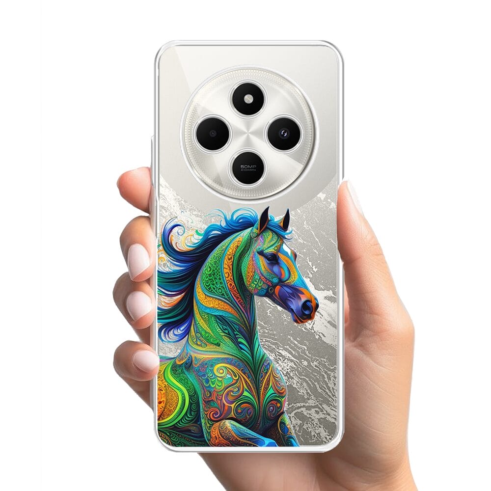 Etui do Xiaomi POCO C75 przeźroczyste, silikonowe Flexi, Dzika Mandala, Koń - obrazek 2