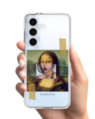 Etui do Samsung Galaxy S24 FE z MagSafe przeźroczyste, silikonowe Flexi, Mona Lisa z lizakiem