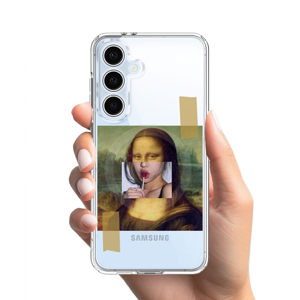 Etui do Samsung Galaxy S24 FE z MagSafe przeźroczyste, silikonowe Flexi, Mona Lisa z lizakiem - obrazek 2