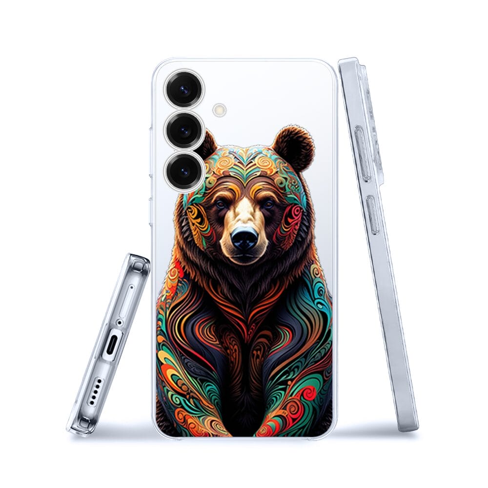 Etui do Samsung Galaxy S25 przeźroczyste, silikonowe Flexi, Dzika Mandala, Niedźwiedź - obrazek 3