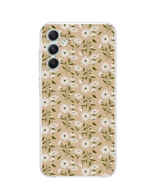 Etui do Samsung Galaxy A34 5G przeźroczyste, silikonowe Flexi, delikatne kwiatki na cielistym tle