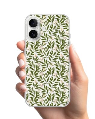Etui do iPhone 16 Plus przeźroczyste, silikonowe Flexi, zielone gałązki