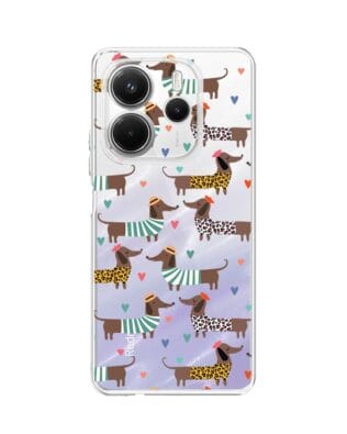 Etui do Xiaomi Redmi Note 14 4G przeźroczyste, silikonowe Flexi, zakochane jamniki