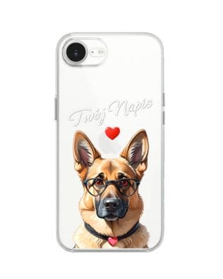 Etui do iPhone 16e przeźroczyste, silikonowe Flexi, Puppy Love, pies rasy Owczarek Niemiecki